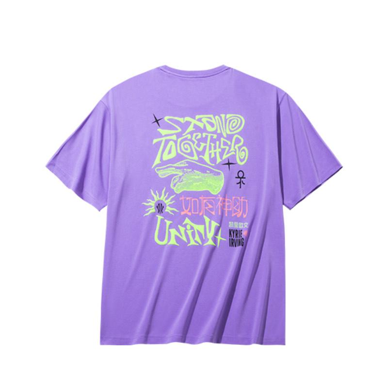 Anta Kyrie Irving Series Printed Letter Round Neck Comfortable Versatile Breathable Loose Short Sleeve T-Shirt Unisex Tops Jasmine-Purple 172431118-5