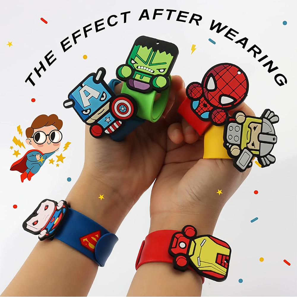 6 X Cartoon Super Hero Snap Bracelet Figure Party for Kind's Gift