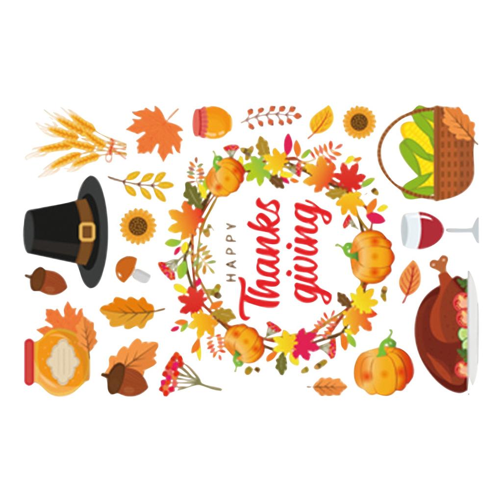 Наклейки на окно на День Благодарения, осенние листья, наклейки на окна, украшения, желуди Турции, сова, белка, клен, осеннее окно, цепляться