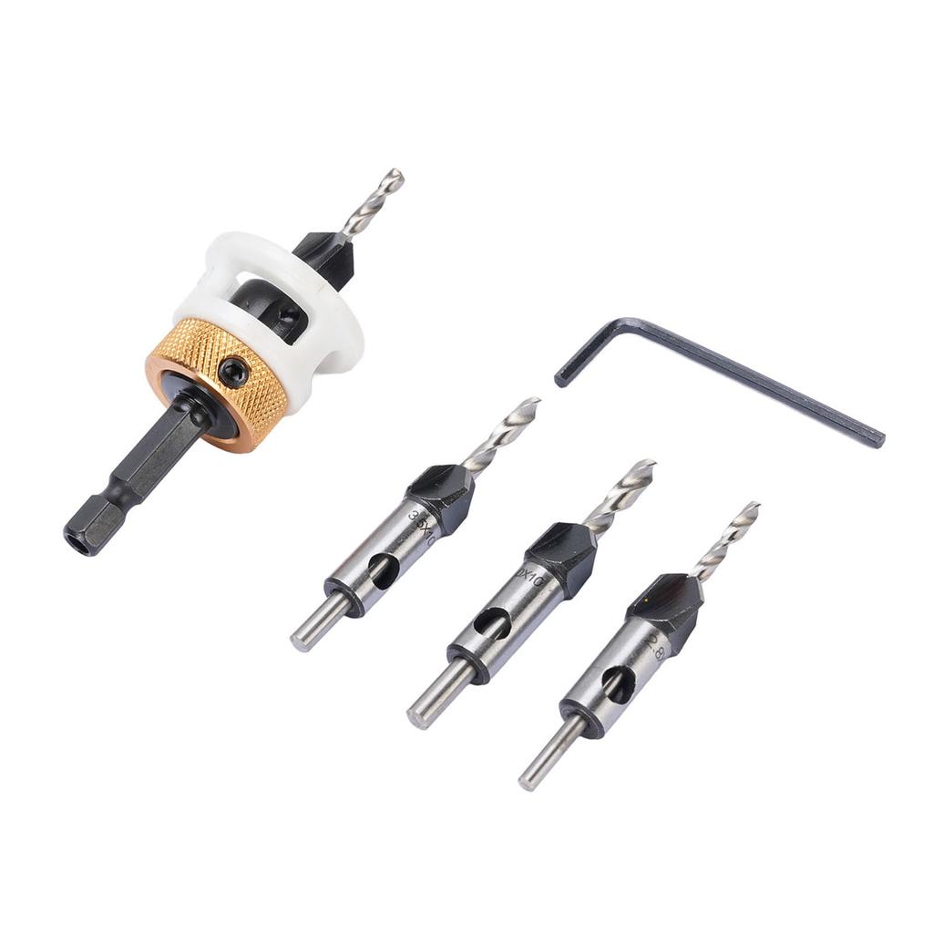 Набор зенковочных сверл по дереву 4 шт. 4 спиральных канавки хвостовик 6,25 мм регулируемая глубина ступенчатое сверло