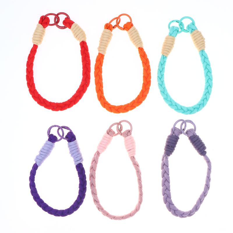 Dopamine Four-Strand Braided Short Phone Lanyard Fashion Color Block Cable-Knit Wrist Strap Durable for Running Hanging Small Accessories