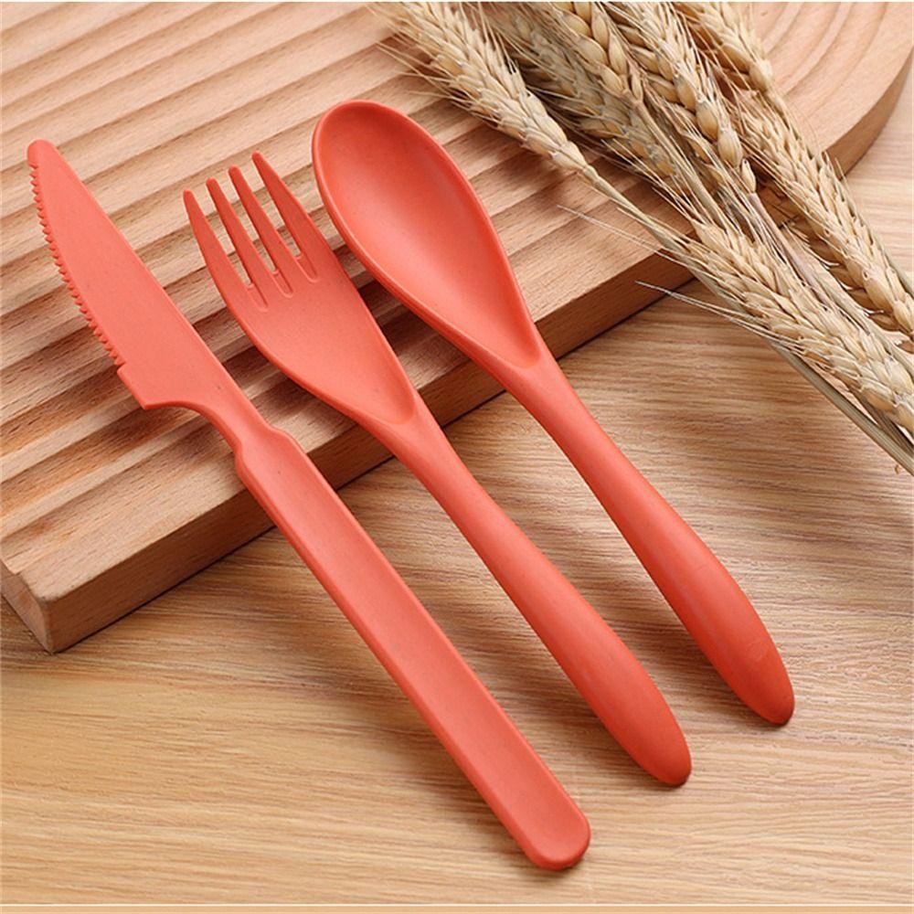 Wheat Straw Travel Utensils With Case Camping Spoon Fork Camping Utensil Set Picnic Hiking