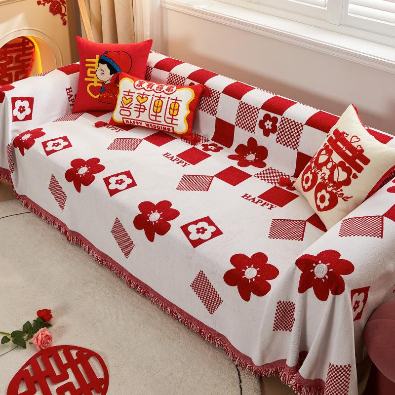 Китай красный синель диван чехол ткань диван одеяло чехол полное покрытие универсальный диван полотенце чехол пыленепроницаемый диван наволочка