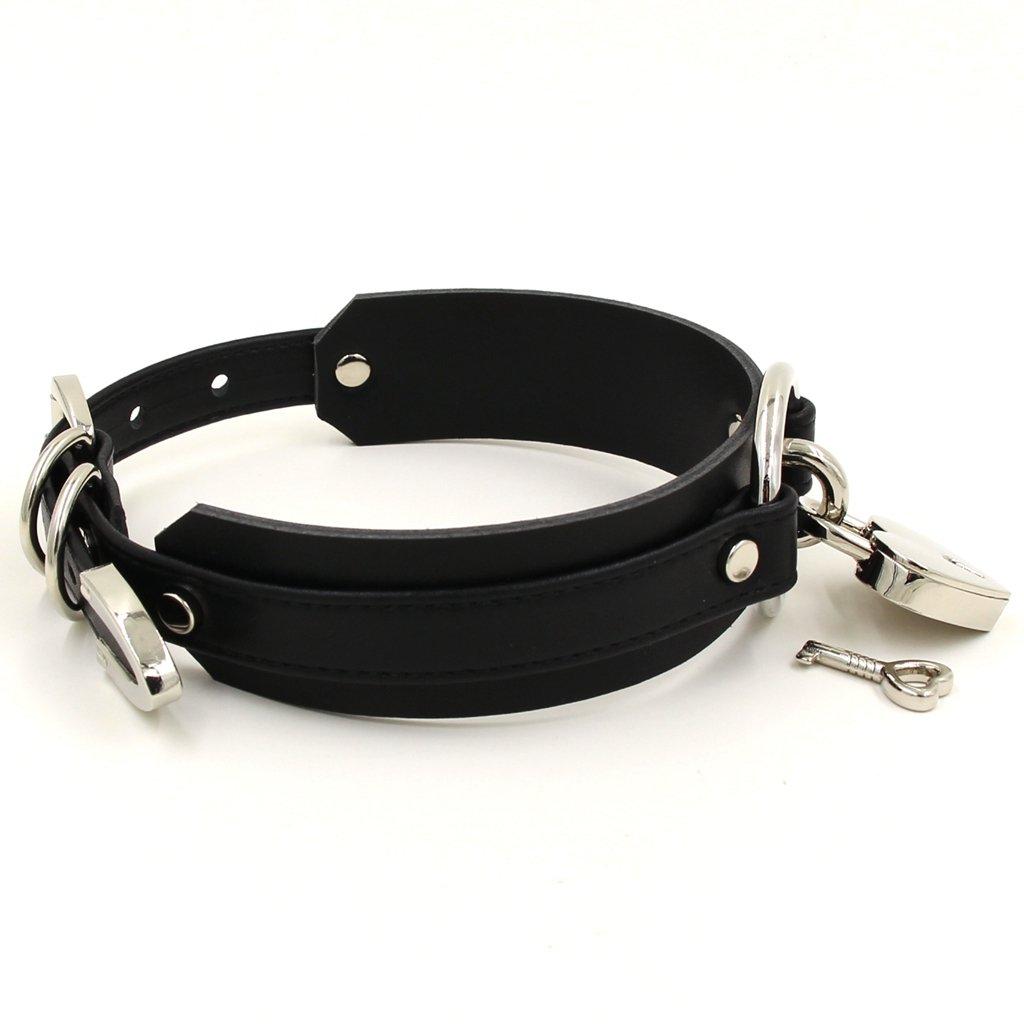 Кольцо-чокер с замком в форме сердца из искусственной кожи черного цвета (Черное серебро)