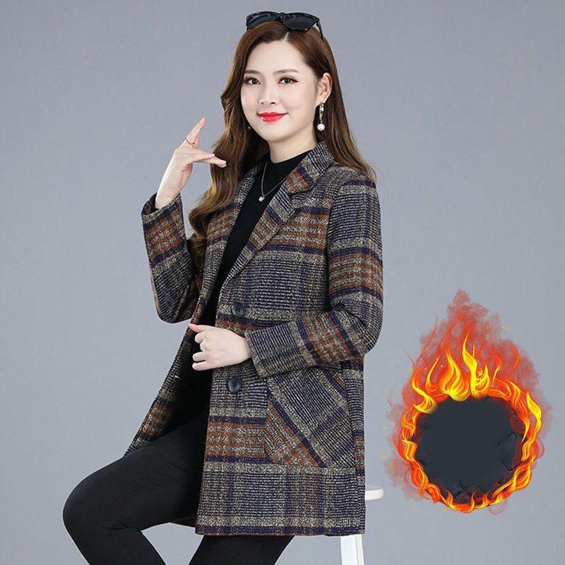 Autumn Winter Mother's Clothing Plaid Jacket Female Thicken Slim Middle Length Outwear Women's Casual Coat