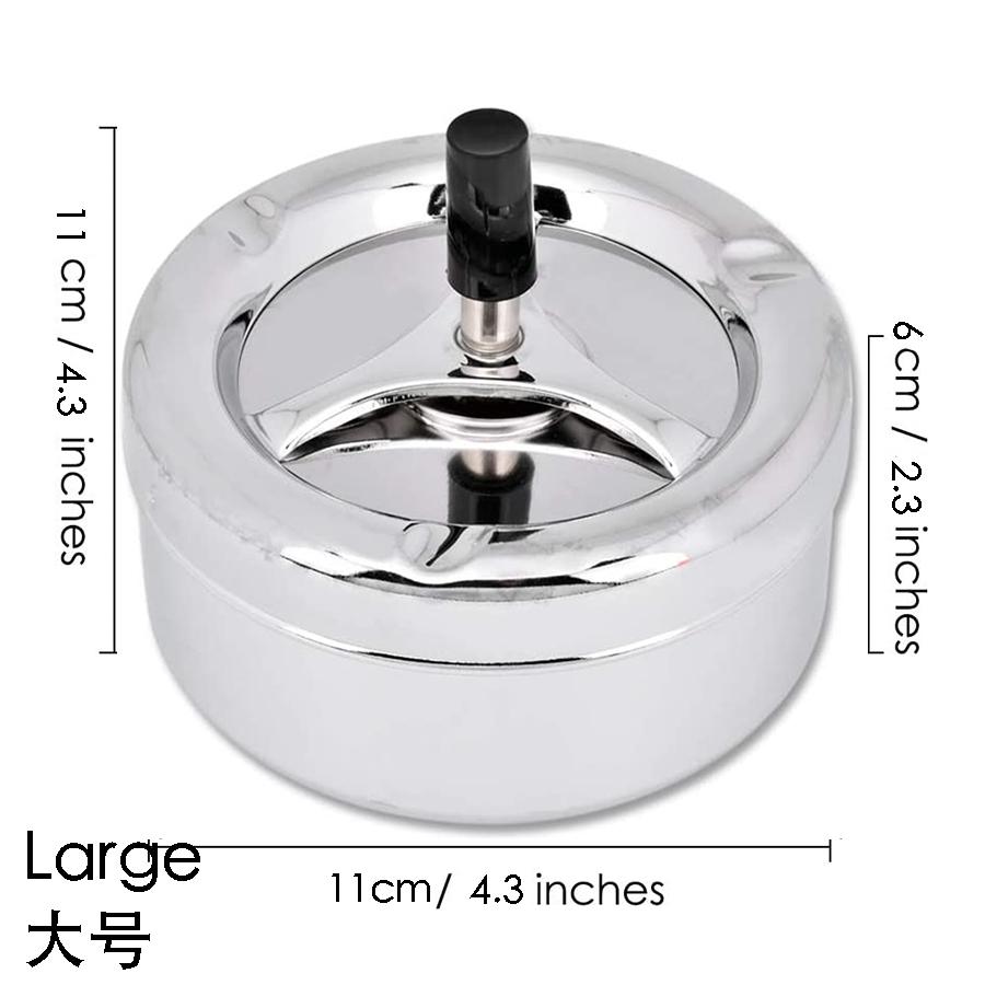 Round Push Down Ashtray Metal SpinningTray Easy to Clean Black Color Air Tight Bar Accessories