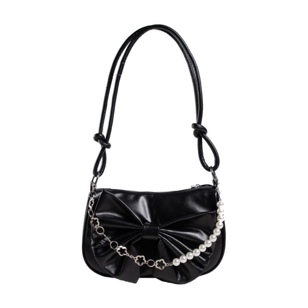 Solid Color Women Underarm Bag PU Leather Bow Handbag Simple Bowknot Shoulder Bag  Office Worker