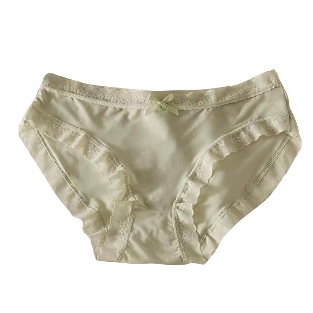 Women Panties Seamless Lace Bow Decor Soft Solid Color Elastic Thin High Waist Quick-drying Breathable Anti-septic Lady Underpan
