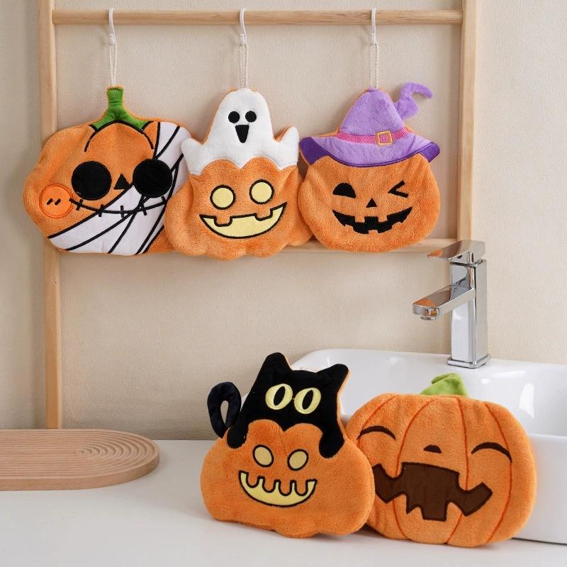 Ультравпитывающие полотенца для рук на Хэллоуин из кораллового флиса с изображением тыквы, привидения и пирата, с петлей для подвешивания, для дома и кухни.