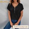 Женские модные повседневные однотонные блузки и рубашки с короткими рукавами и круглым вырезом с принтом