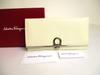 Authentic Salvatore Ferragamo Gancini Pearl White Leather Flap Long Wallet #a891  Refurbished