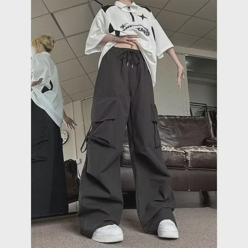 Women's Off-White American Retro Loose Hip-Hop Overalls - Wide-Leg Pants