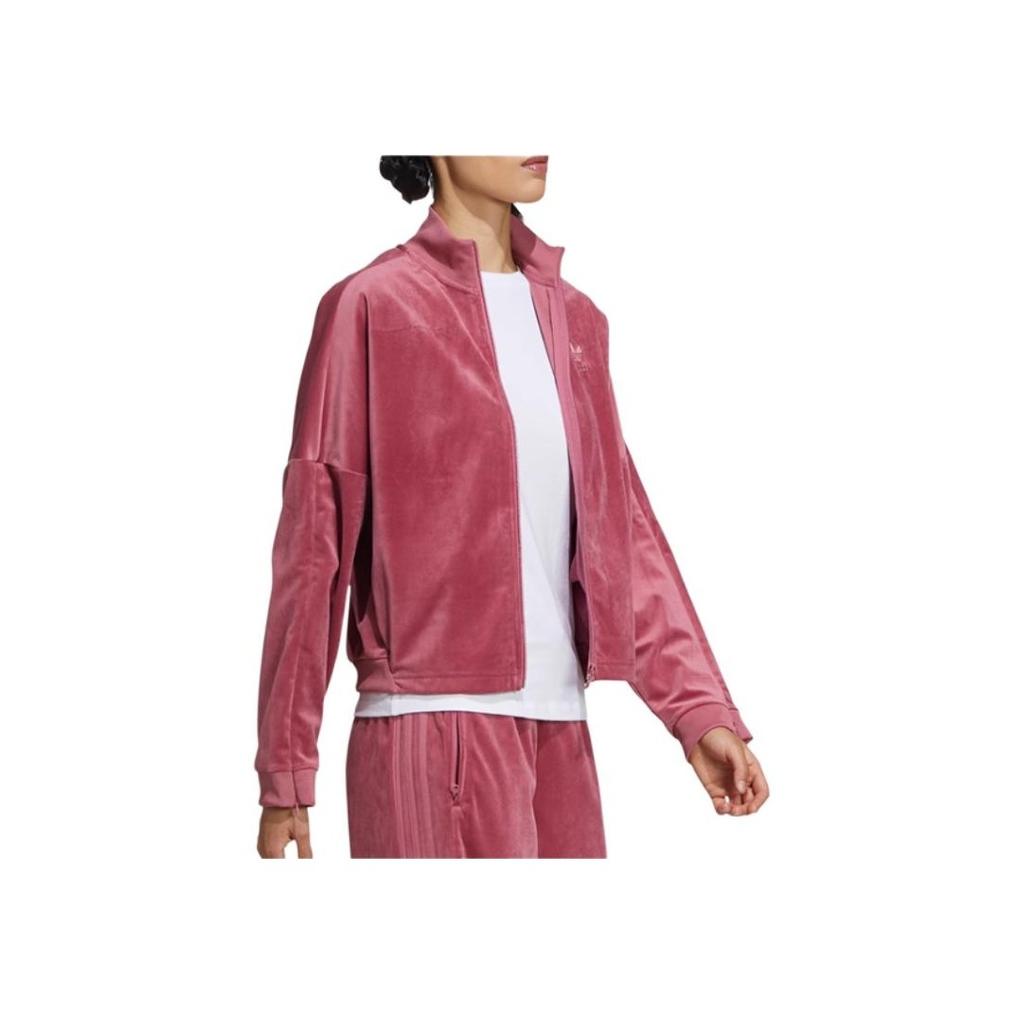 Adidas Originals Logo Embroidered Casual Sports Velvet Stand Collar Jacket Women Jacket Rose GV2919