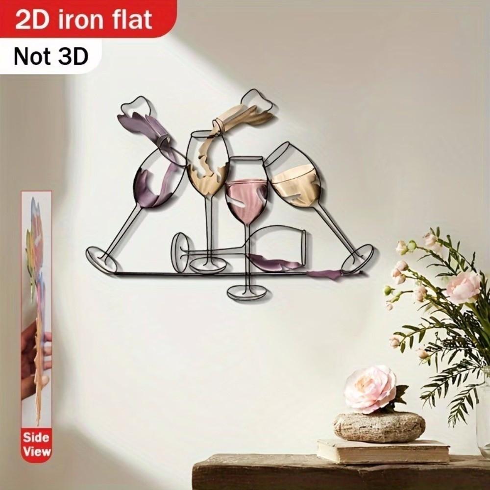 Iron Art Colorful Wine Glass Wall Art Hollow Out Wall Art Sculpture Outdoor Decor