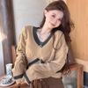 Women's Spring Lazy Style Thickened Twisted Sweater Short and Slimming Design V-Neck Top for Autumn and Winter
