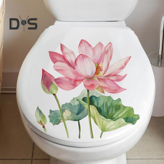 Летняя наклейка на унитаз с цветком лотоса, съемная самоклеящаяся водонепроницаемая ПВХ для гостиной, ванной комнаты, стены искусства, цветочная наклейка для украшения крышки унитаза