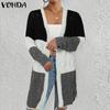 Women Autumn Warm Stitched Contrast Color Woolen Cardigans