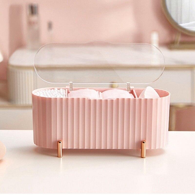Cotton Round Pads Holder 4 Compartments Dustproof Makeup Organizer