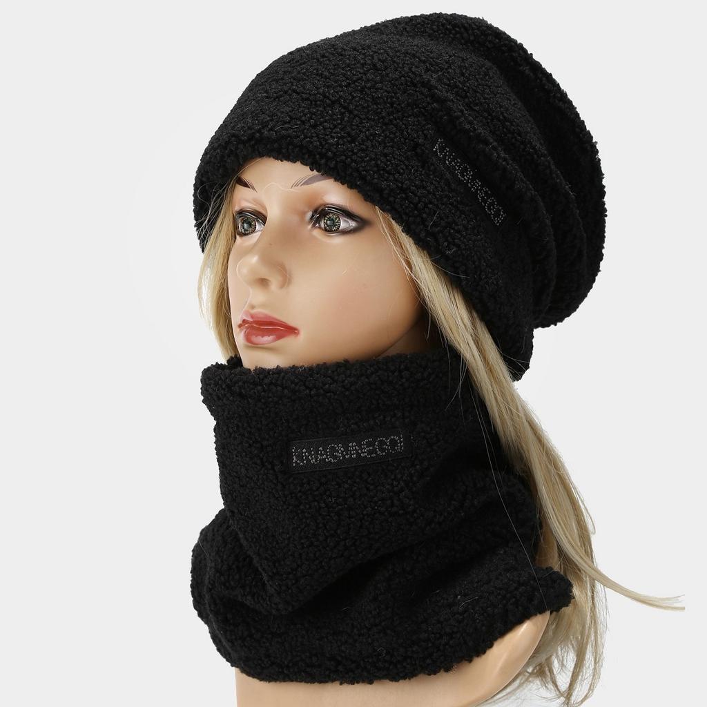 Fleece-Lined Warm Ear Protection Outdoor Cycling Headscarf Hat for Women Autumn Winter Two-Piece Set Neck Warmer Scarf Cold Hat Couple Style