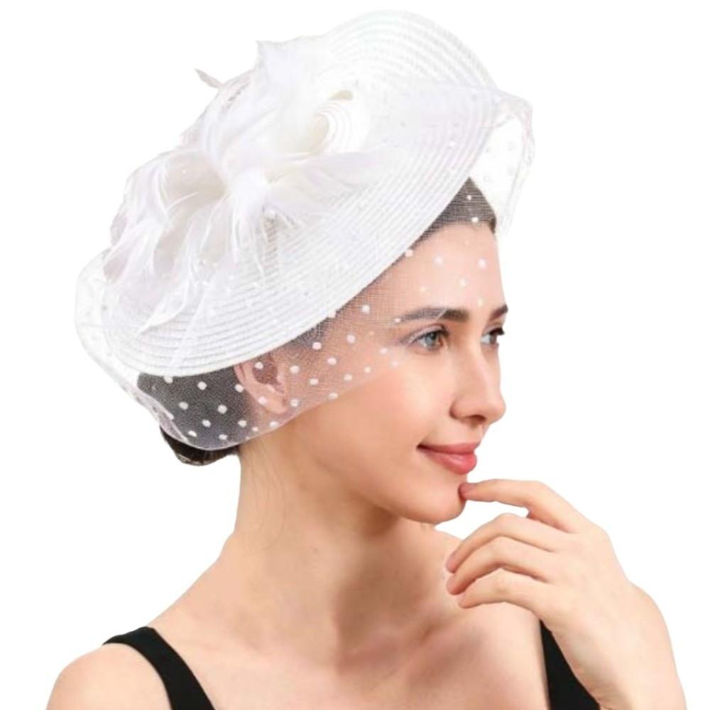 Шляпка-fascinator в горошек с сеткой, винтажный дизайн, головной убор для Дерби, разноцветный, кружевной цветок, аксессуар для волос для вечеринки, скачки