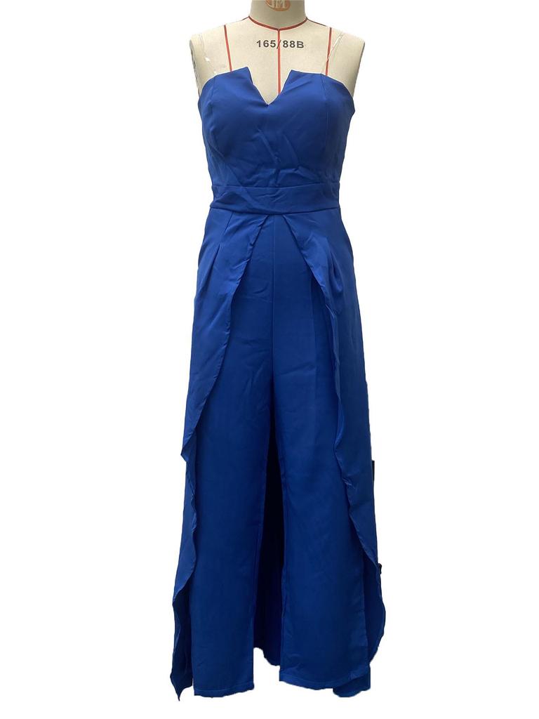 2025 Шикарный комбинезон-труба с V-образным вырезом, повседневными облегающими брюками и разрезом