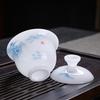 High-end tea set Dehua ice suet jade porcelain 11 heads bright ice and snow white tea landscape home business souvenir