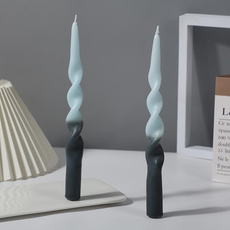 Handmade Spiral Twisted Long Stick Candle Two-Tone Gradient Macaron Paraffin Smokeless Taper Candle Minimalist European Tabletop  Decoration
