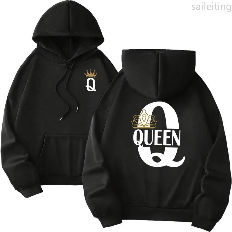 Queen King Print Pullover Woman Fall Winter New Arrival Couples Sweatshirts Home Outdoor Comfort Warm Casual Hoodies Aesthetic