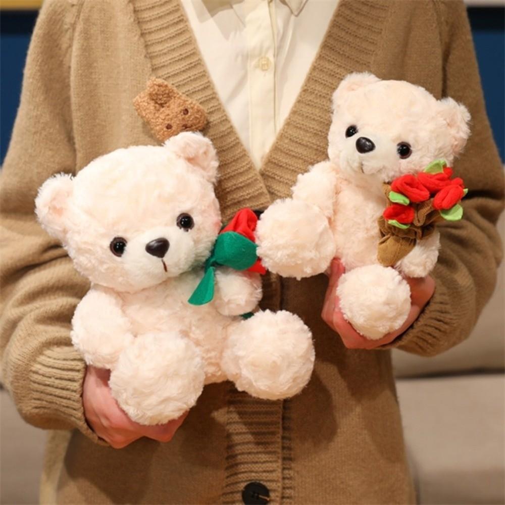 Red Heart Bear Plush Toy 16/25CM Bear Wear Rose Doll Creative Love Bear Doll Home Decoration