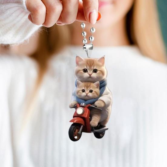 Motorbike Cat Acrylic Hanging Decoration Home Indoor Christmas Tree Car Rearview Mirror 2D Flat Riding