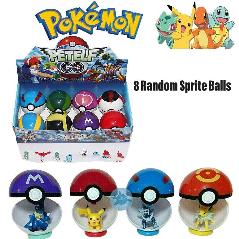 Pocket Monster Ball Toy 7cm Diameter Abs Material Set Of 8 Pokemon Figures