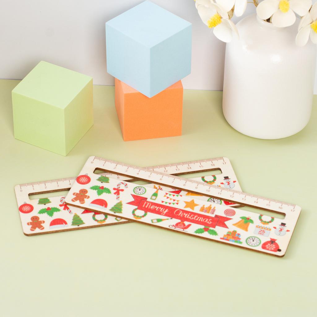 1 Piece Cute Cartoon Wood Straight Ruler Kawaii Tools Stationery Cartoon Drawing Christmas Gift Office School Measuring