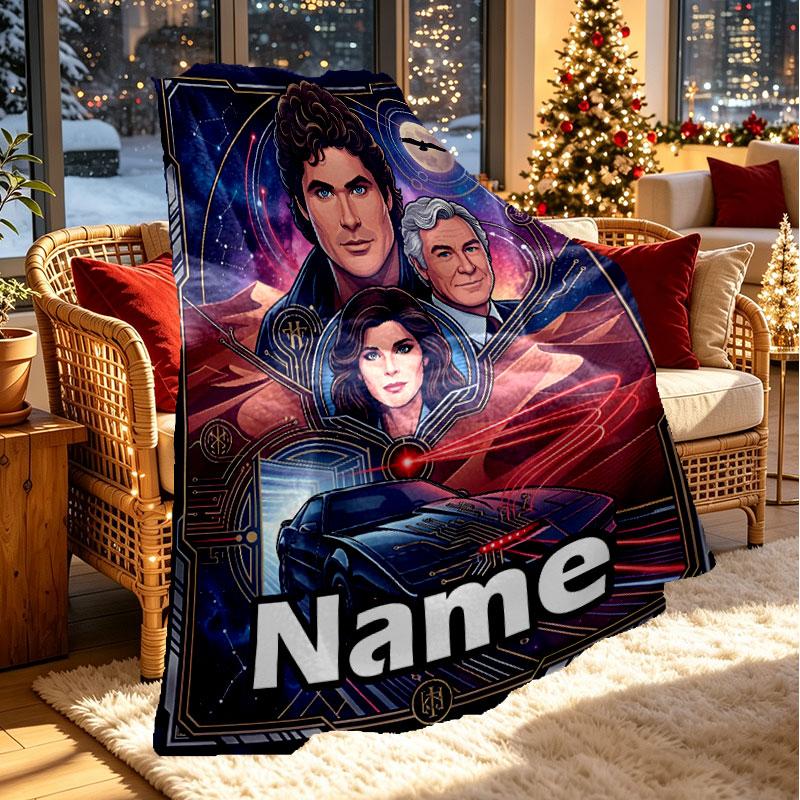 Custom Name Personalized Knight Rider Print Blanket, Home Decor, Bedroom, Sofa, Camping, Couch, Gifts for Birthday Christmas
