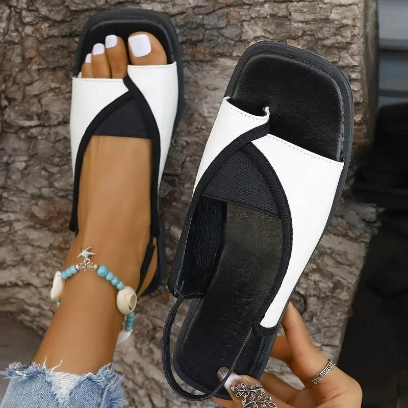 2024 High Quality Shoes for Women Slip-on Women's Sandals Summer Daily Sandals Women Fashion Square Toe Set of Toes Flat Sandal