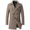Autumn and Winter Men's Medium and Long Woolen Coat Plaid Double-breasted Wool Coat Men's Woolen Coat