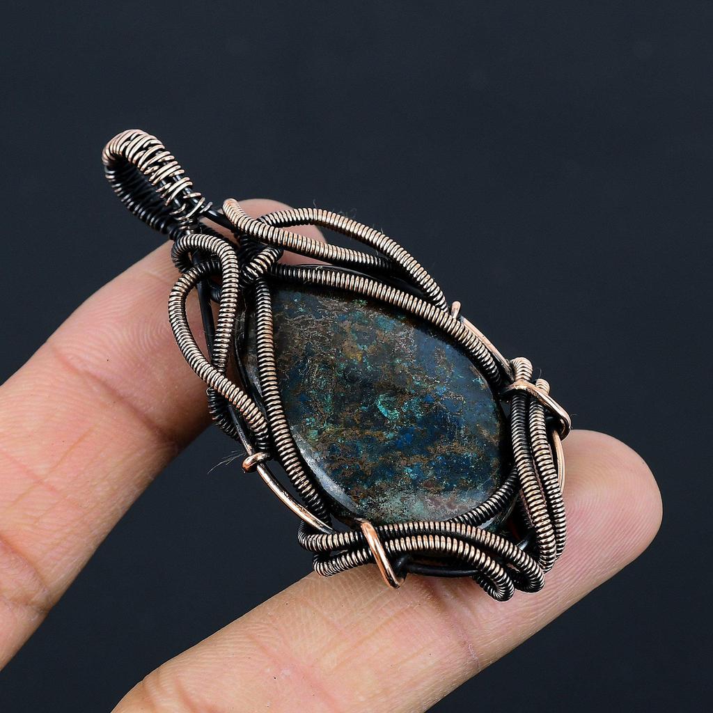 Blue Azurite Jewelry, 999 Copper Wire Wrapped Pendant Handmade Gemstone Jewelry, Gifts For Wife Brand New Pendant