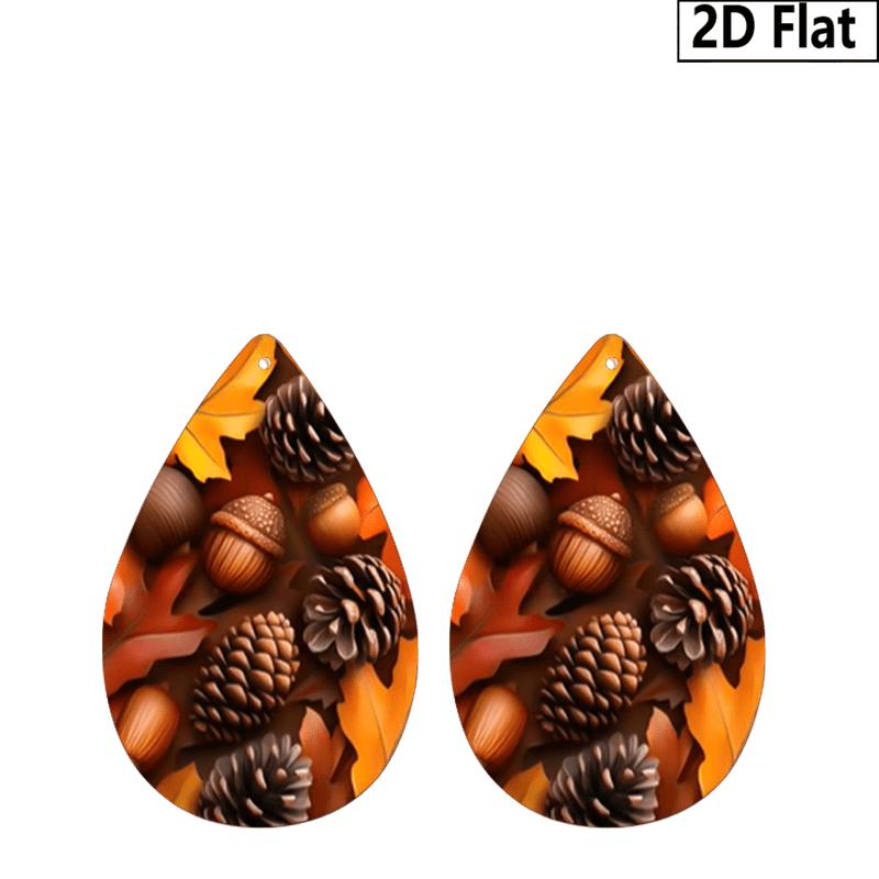 Autumn Thanksgiving/Christmas Gift Leather Women's Fashion Drop Earrings, Brown/Green Leaves Pinecone Patterned Design PU Earrings Jewelry for Wear