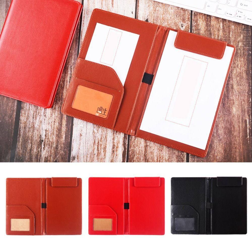 PU Leather A5 File Folder With Elastic Pen Insert Waterproof Business Meeting Contract Clamp Card Slot Clipboard Document Clip