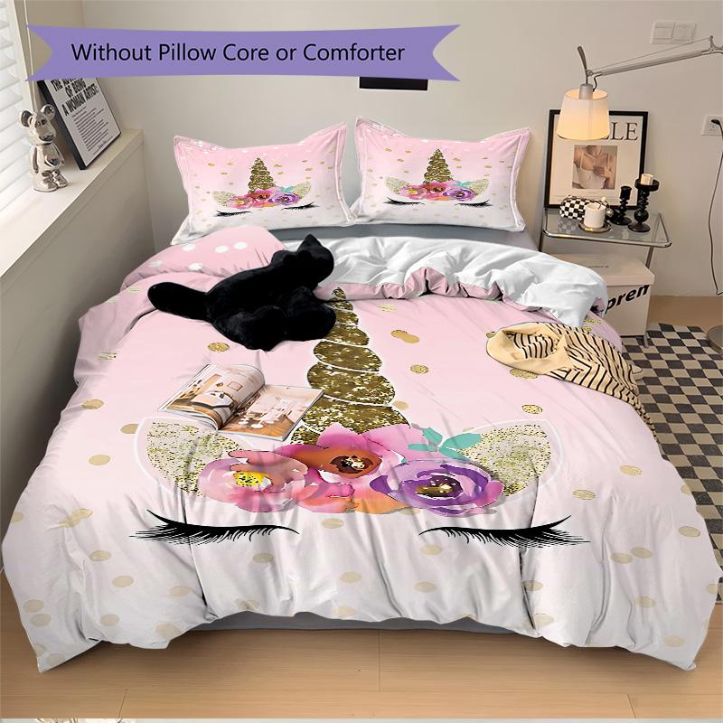 Unicorn Fantasy Glitter Art Print 3Pcs Bedding Setduvet Cover With 2 Bedropillowcase Home Birthday Gift
