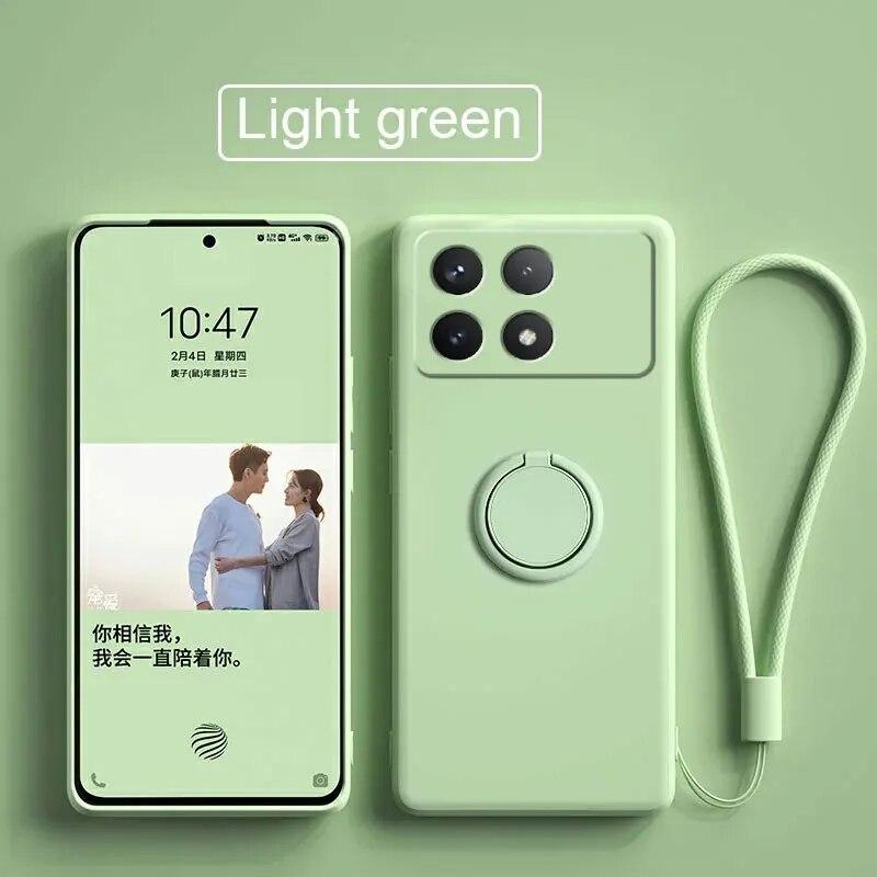 Luxury Liquid Silicone Ring Stand Shell for Redmi POCO X6 Pro Cover Shockproof Xiaomi K70E Bumper Back Protection Cover