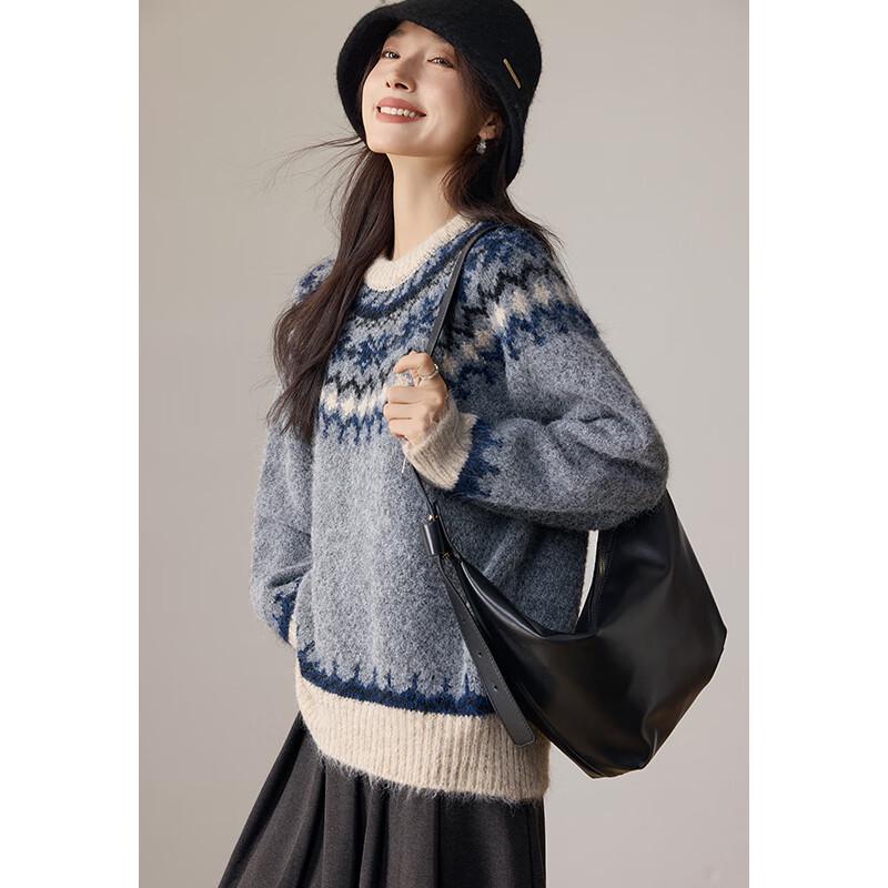 VICTORIA&VERA Женский вязаный свитер с жаккардовым узором Fair Isle и круглым вырезом