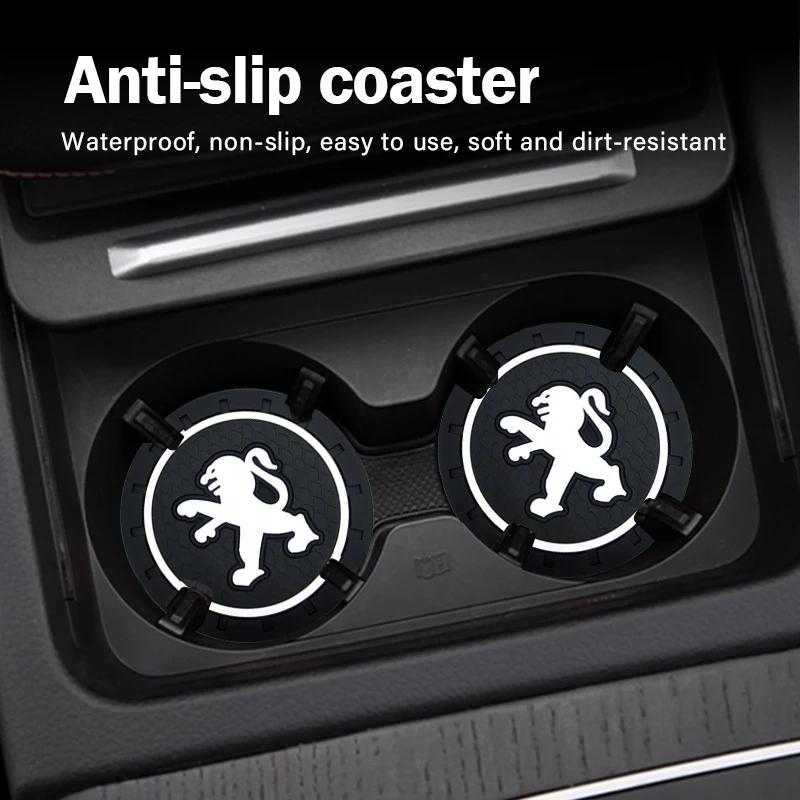 1/2PCS Car Coaster Silicone Water Cup Slot Non-Slip Mat PVC Pads for Peugeot 206 207 208 306 307 308 406 407 408 508 106 107