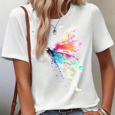 Модная женская креативная красочная пигментная футболка с принтом бабочек, забавная повседневная футболка с круглым вырезом и короткими рукавами, летняя женская футболка