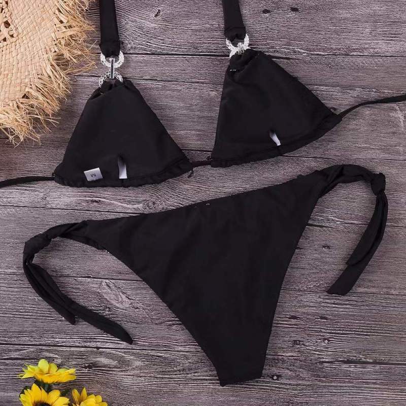 Женский купальник-бикини с лямкой на шее, бандажный отдельный пляжный комплект бикини, купальник с низкой талией
