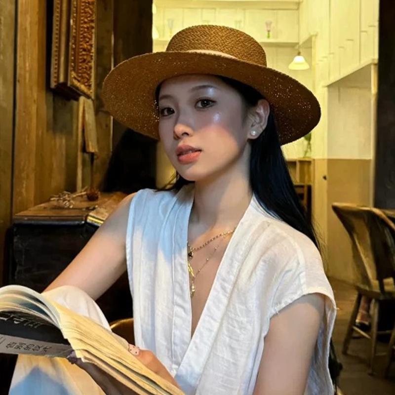 Женская ретро фетровая шляпа федора с плоским верхом из соломенного плетения - Летняя защита от солнца для пляжа у моря