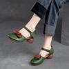 Genuine Leather Retro Women Sandals Handmade Med Heel Flower Round Toe Versatile Sandals Lady Shoes