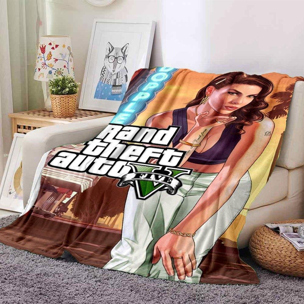 1 шт. Мягкое фланелевое одеяло Grand Theft Auto с дизайнерским принтом. Уютное одеяло для всех сезонов, идеально подходит для дивана, кровати, офиса