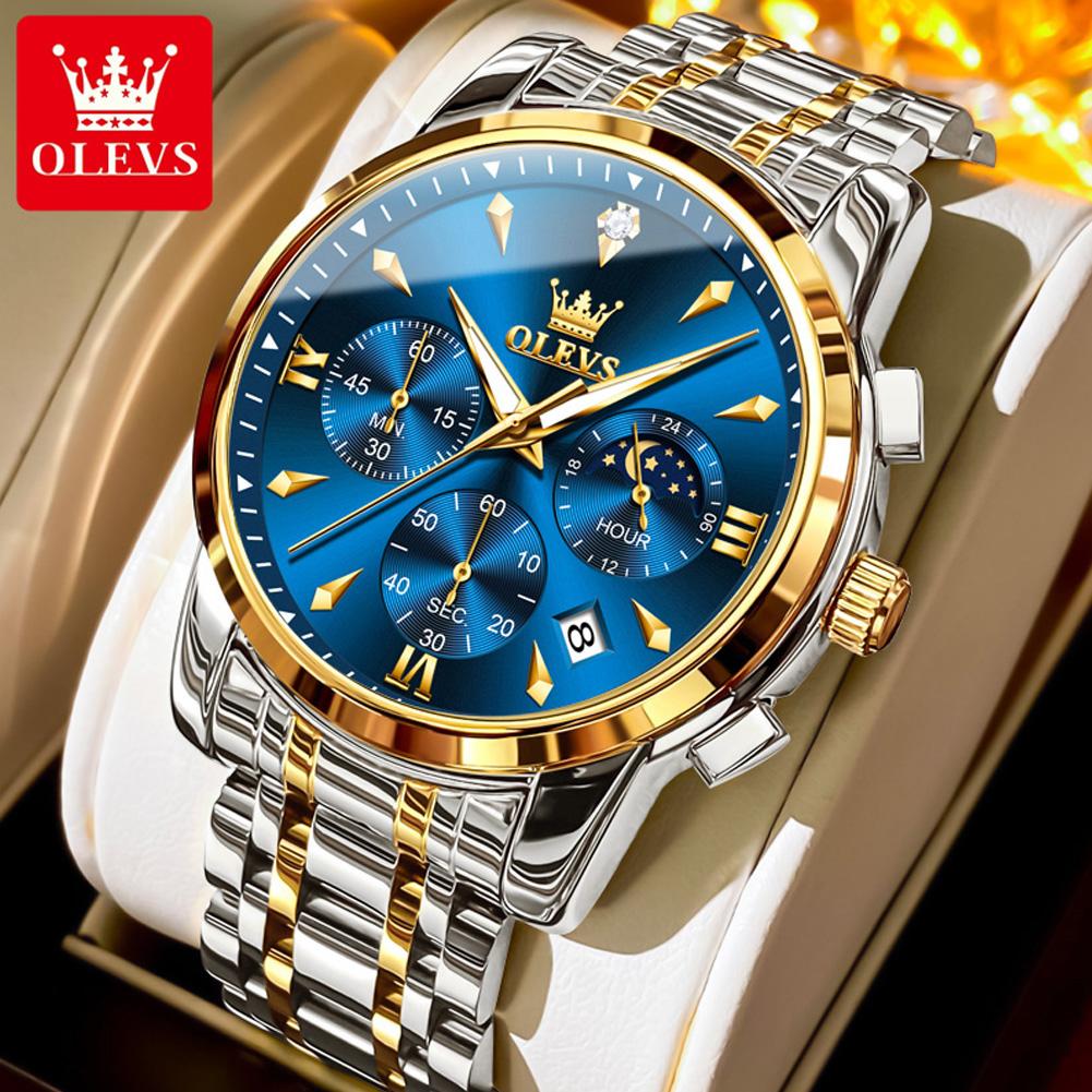 OLEVS 3639 Design Brand Sport Fashion Chronography Moon Phase Luminous Men Watch Luxury Quartz Watch