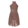 Girls Glittery Lyrical Dance Dress - Rhinestone Decor & Irregular Hem for Stage Performances