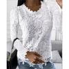 Women Clothes Lace Blouse Flower Top Sexy O-Neck White Long Sleeve Lace Patchwork Hollow Out Blouses Shirt